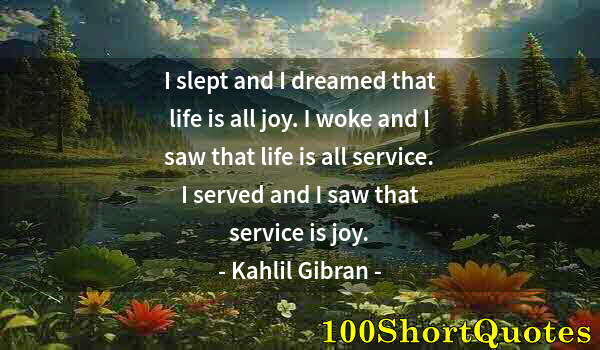 Quote by Albert Einstein: I slept and I dreamed that life is all joy. I woke and I saw that life is all service. I served and ...