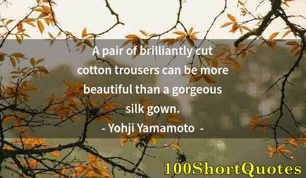 Quote by Albert Einstein: A pair of brilliantly cut cotton trousers can be more beautiful than a gorgeous silk gown.