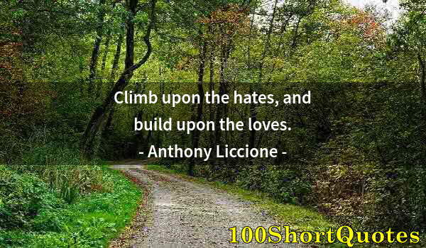 Quote by Albert Einstein: Climb upon the hates, and build upon the loves.