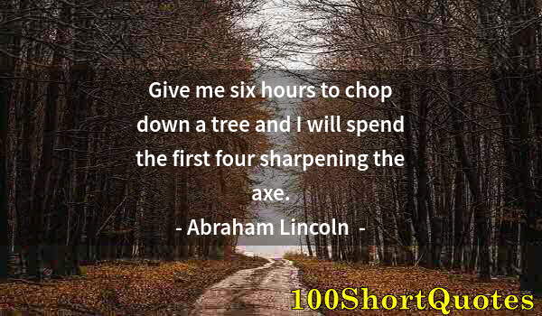 Quote by Albert Einstein: Give me six hours to chop down a tree and I will spend the first four sharpening the axe.