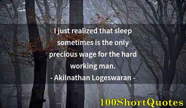 Quote by Albert Einstein: I just realized that sleep sometimes is the only precious wage for the hard working man.