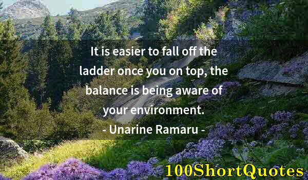 Quote by Albert Einstein: It is easier to fall off the ladder once you on top, the balance is being aware of your environment.