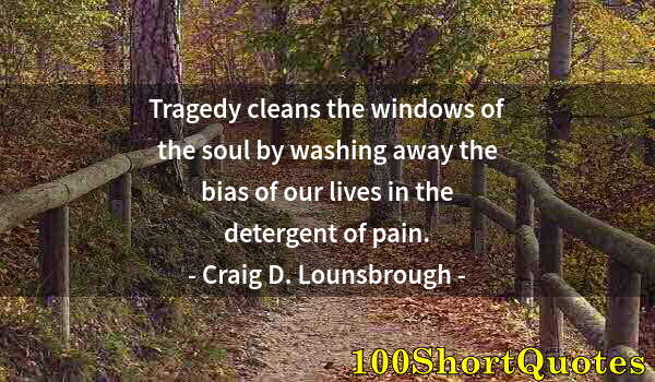 Quote by Albert Einstein: Tragedy cleans the windows of the soul by washing away the bias of our lives in the detergent of pai...