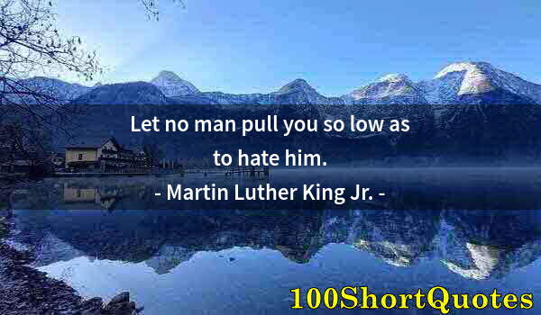 Quote by Albert Einstein: Let no man pull you so low as to hate him.