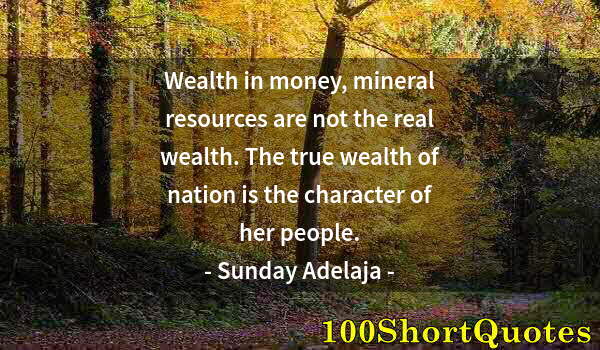 Quote by Albert Einstein: Wealth in money, mineral resources are not the real wealth. The true wealth of nation is the charact...