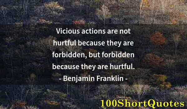 Quote by Albert Einstein: Vicious actions are not hurtful because they are forbidden, but forbidden because they are hurtful.