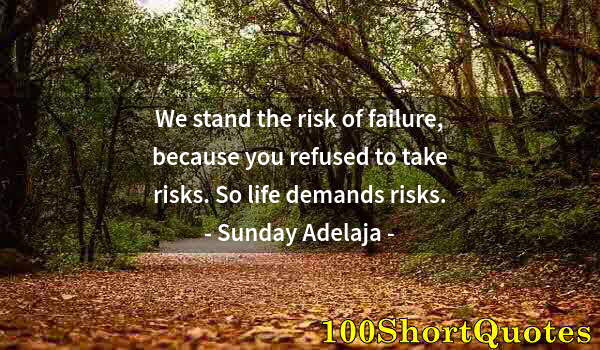 Quote by Albert Einstein: We stand the risk of failure, because you refused to take risks. So life demands risks.