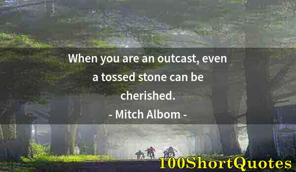 Quote by Albert Einstein: When you are an outcast, even a tossed stone can be cherished.