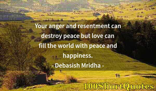 Quote by Albert Einstein: Your anger and resentment can destroy peace but love can fill the world with peace and happiness.