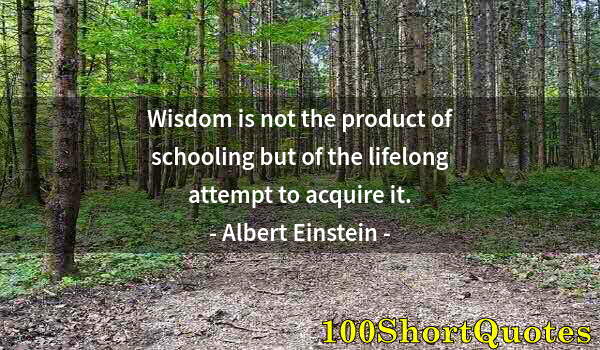 Quote by Albert Einstein: Wisdom is not the product of schooling but of the lifelong attempt to acquire it.