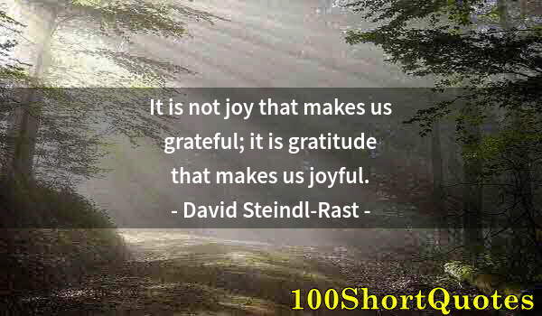 Quote by Albert Einstein: It is not joy that makes us grateful; it is gratitude that makes us joyful.