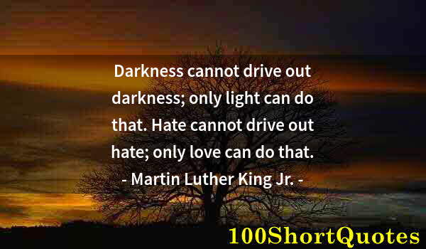 Quote by Albert Einstein: Darkness cannot drive out darkness; only light can do that. Hate cannot drive out hate; only love ca...