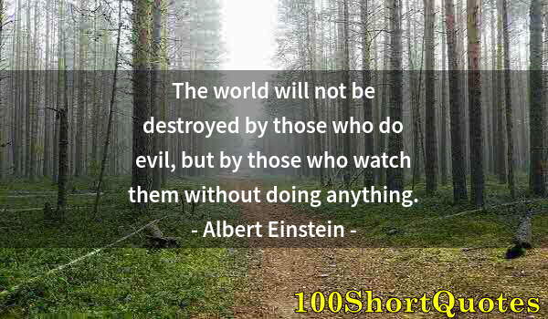 Quote by Albert Einstein: The world will not be destroyed by those who do evil, but by those who watch them without doing anyt...