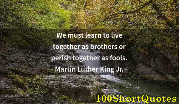 Quote by Albert Einstein: We must learn to live together as brothers or perish together as fools.