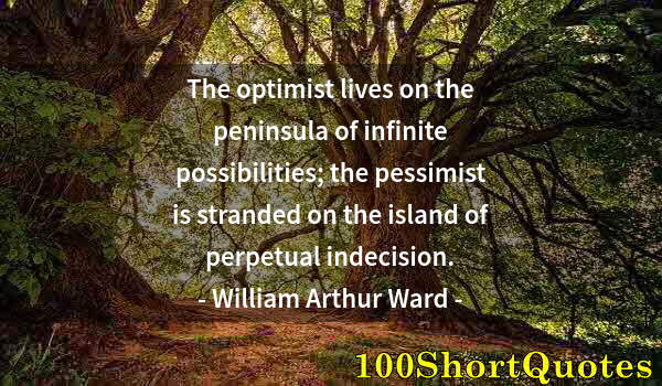 Quote by Albert Einstein: The optimist lives on the peninsula of infinite possibilities; the pessimist is stranded on the isla...