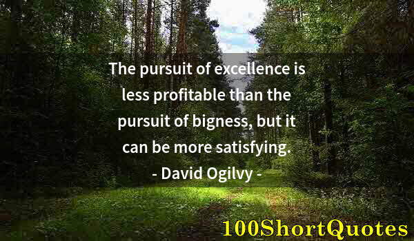 Quote by Albert Einstein: The pursuit of excellence is less profitable than the pursuit of bigness, but it can be more satisfy...